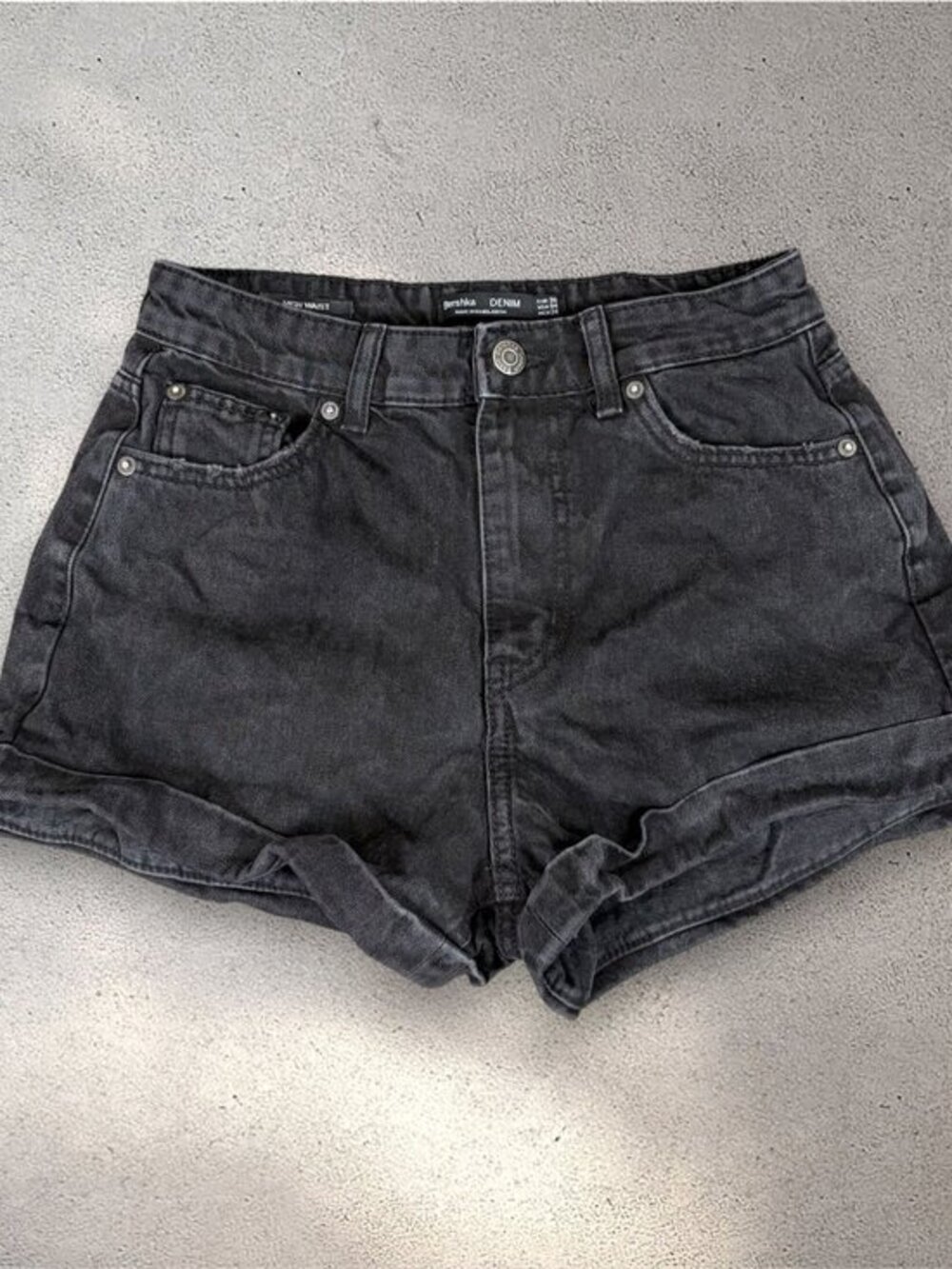 Bershka High Waist Denim Shorts Women's 4 Black Grunge Mall Emo Y2K Whimsygoth - Picture 1 of 9